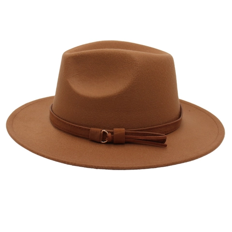 Wide Brim Fedora Hat Wool Felt Jazz Cap With PU Leather Belt Buckle For Men Women Vintage Elegant Adjustable Headwear