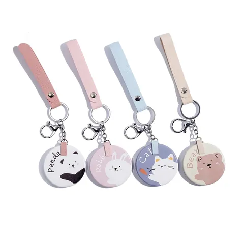 Miroir De Maquillage Pliable Porte-clés Mini Portable Cuir PU Double Face Grossissant Dessin Animé Animal Fleurs Miroir De Poche
