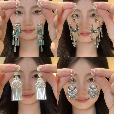 Boucles D'oreilles Pendantes Bohèmes Vintage En Forme De Goutte D'eau Pour Femmes Alliage Strass Style Ethnique Longue Frange Bijoux