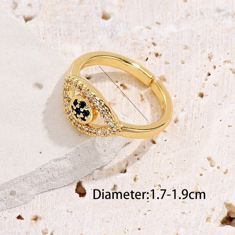 Evil Eye Offener Ring Kupfer 18K Vergoldet Zirkon Marquise Form Verstellbarer Fingerring Modeschmuck Für Damen