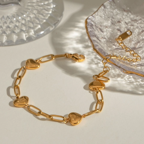 Heart Paperclip Chain Bracelet For Women Stainless Steel Gold Adjustable Link Jewelry Fashionable Minimalist