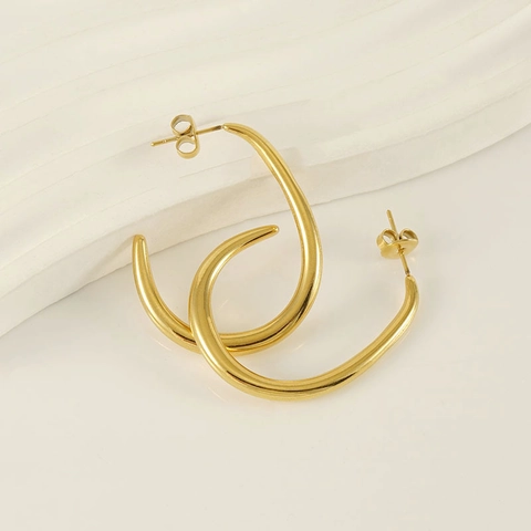 Retro U-Shaped Hoop Earrings For Women 18K Gold Plated Stainless Steel Minimalist High Polished Geometric Thick