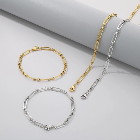 Collana E Bracciale In Catena A Graffetta In Acciaio Inossidabile Gioielli Minimalisti Con Maglie Geometriche Moda Donna Uomo