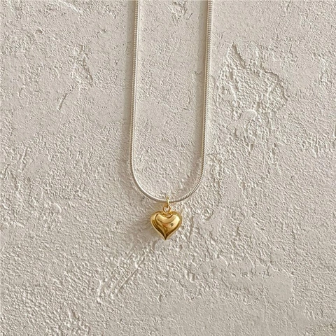Collana Con Pendente A Cuore Con Catena A Serpente In Argento Sterling 925 Bicolore Oro E Argento Stile Minimalista Da Donna