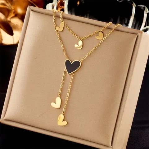 Layered Necklace Stainless Steel 18K Gold Plated Butterfly Heart Shell Pendants Chic Versatile Women