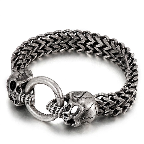 Men Braided Chain Bracelet 316L Stainless Steel Punk Wolf Lion Skull Head Retro Vintage Distressed Biker Gothic Jewelry