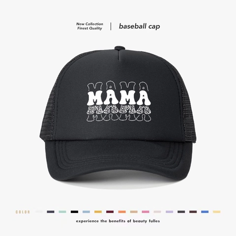 MAMA Letter Print Trucker Hat Breathable Mesh Baseball Cap Cotton Casual Outdoor Sun Protection Adjustable Snapback