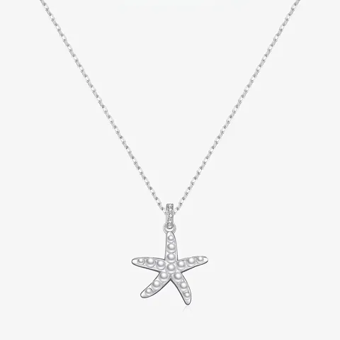 Starfish Pendant Necklace 925 Sterling Silver Artificial Pearl Zircon Elegant French Style Beach Jewelry Gift For Women