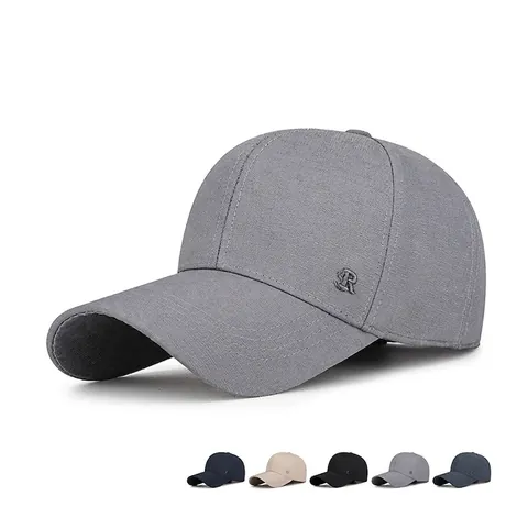 Herren Baseballkappe Strukturierter Stoff Sonnenschutz Outdoor Verstellbare Gebogene Krempe Hut Mit Metall Logo Business Casual