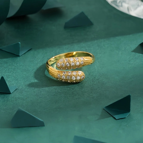 Schlangenring Kupfer Vergoldet Strass Verstellbar Unregelmäßig Vintage Schmuck Für Damen