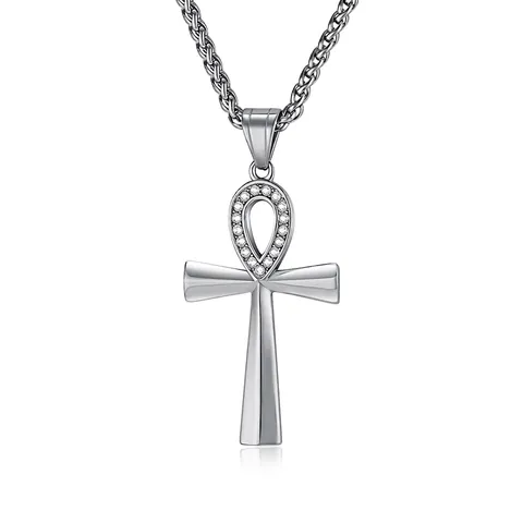 Collana Croce Ankh Acciaio Inossidabile Zircone Strass Chiave Della Vita Antico Egizio Religioso Vintage Gothic Hip Hop