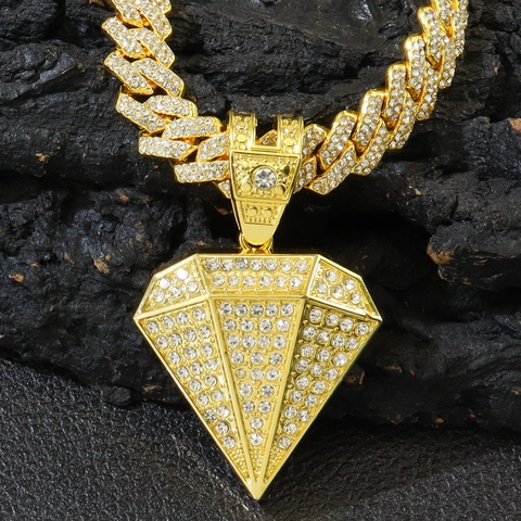 Collana Con Pendente Piramide Lega Strass Iced Out Catena Cuban Link Gioielli Moda Hip Hop