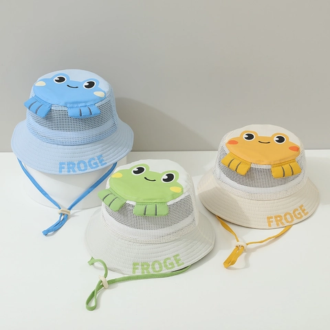 Cappello Pescatore Rana Cartone Animato Bambini Maglia Traspirante Protezione Solare Estate Esterna Cordino Regolabile Dolce