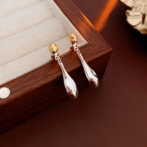 Minimalistische Tropfenohrringe Gold Und Silber Zweifarbig Kupfer Ohrschmuck Mit Silver Earring Post Für Frauen