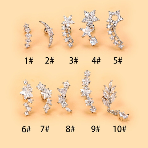 Pendientes De Cartílago Acero Inoxidable Cobre Circonita Estrella Luna Hoja Joyería De Piercing Para Mujeres Hombres