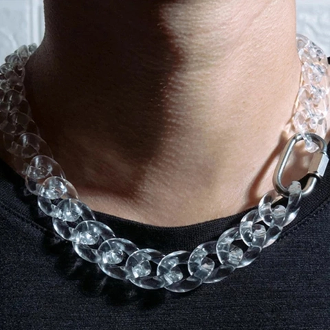 Klobige Transparente Acryl Panzerkette Halskette Mit Metall Karabinerverschluss Hip Hop Streetwear Stil Für Damen Herren