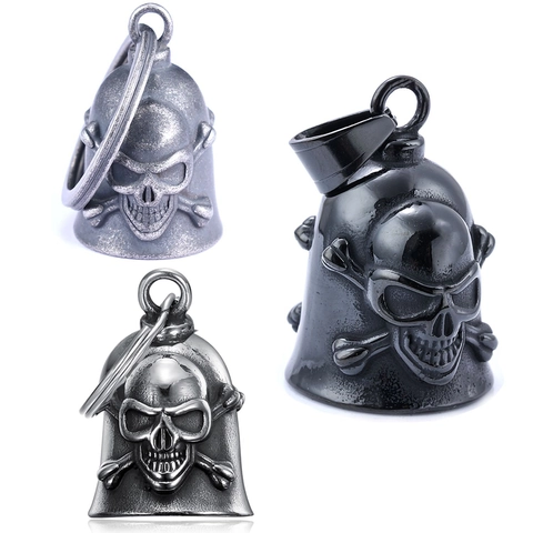 Collana Ciondolo Campana Teschio Acciaio Inossidabile Retrò Lucidato Stile Biker Gotico Accessorio Punk