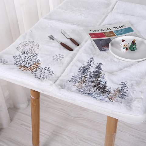 Camino De Mesa Navidad Blanco Felpa Piel Sintética Bordado Copo Nieve Árbol Pino Decoración Fiesta Cena