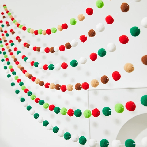 Christmas Pompom Garland DIY Material Kit Colorful Wool Felt Ball String Wall Hanging Festive Decor For Holiday Party