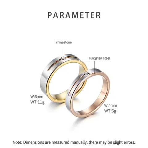 Simple Tungsten Steel Ring With Rhinestone Two Tone Geometric Jewelry Band For Men Women Couple Fashion