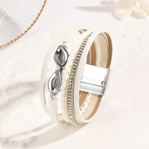 Bracciale Avvolgente Multistrato In Pelle PU Strass Simbolo Infinito Chiusura Magnetica Stile Boho Donna