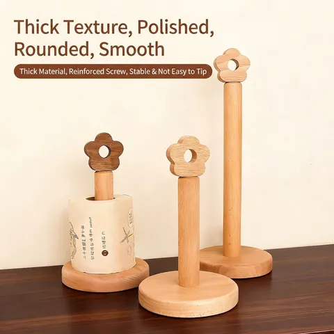 Portarrollos De Cocina Vertical Madera De Haya Flor Creativo Estilo Japonés Organizador De Encimera De Madera