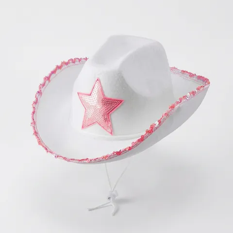 Western Cowboy Hat Felt Sequin Star Decorative Wide Brim For Party Cosplay Performance Accessories