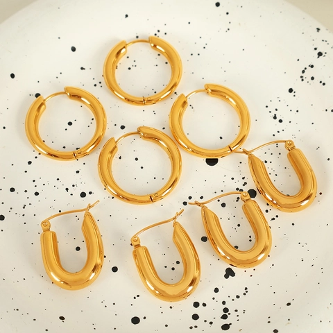 Orecchini a Cerchio in Acciaio Inossidabile Oro Minimalisti per Donna Orecchini Geometrici Lucidati a Forma di U Leggeri Gioielli di Moda