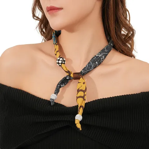 Collana Con Pendente In Tessuto Stampato Etnico Con Perle In Legno E Acrilico Gioielli Stile Boho Vintage Da Donna