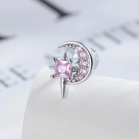 Stern Mond Ohrknorpel Stecker Edelstahl Kupfer Zirkon Eingelegt Piercing Ohrring Zierlicher Unisex Schmuck