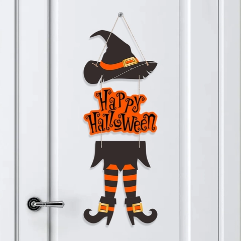Cartello Da Porta Appeso Cappello E Gambe Di Strega Halloween Carta Decorazione Festa Happy Halloween Ornamento Casa
