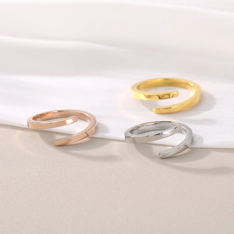 Anillo Abierto Geométrico Minimalista Acero Inoxidable Espiral Envolvente Joyería Pulida Regalo Para Mujer