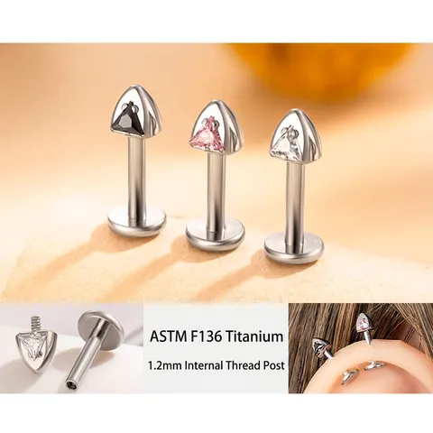 Triangle Zircon Cartilage Stud F136 Titanium Internal Thread Flat Back Piercing Jewelry Fashion Earring Women Men