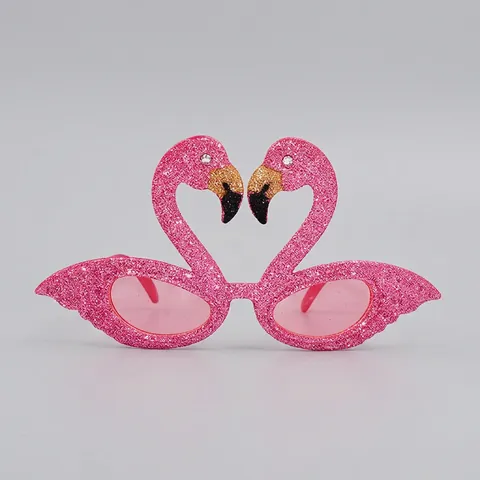 Flamingo Party Glasses And Headband Glitter Rhinestone Feather Hawaiian Luau Costume Accessory Novelty Pink