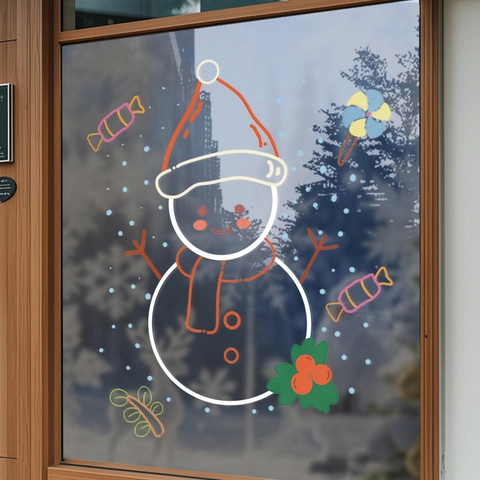 Christmas Window Clings Static PVC Stickers Snowman Candy Snowflake Double Sided Reusable Glass Door Shop Holiday Decor