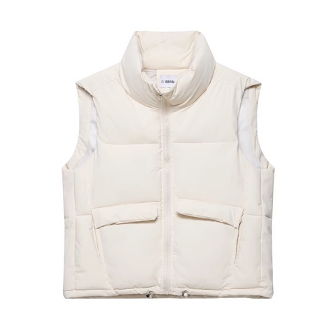 Gewatteerd Gevoerd Vest Dames Opstaande Kraag Rits Puffer Gilet Met Grote Zakken Trekkoord Zoom Casual Bovenkleding