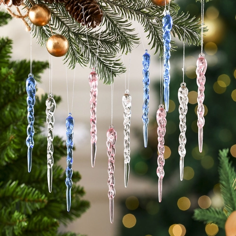 Ornamenti Appesi Per Albero Di Natale Ghiaccioli Spirale Intrecciata Acrilico Trasparente Rosa Blu Decorazione Festa