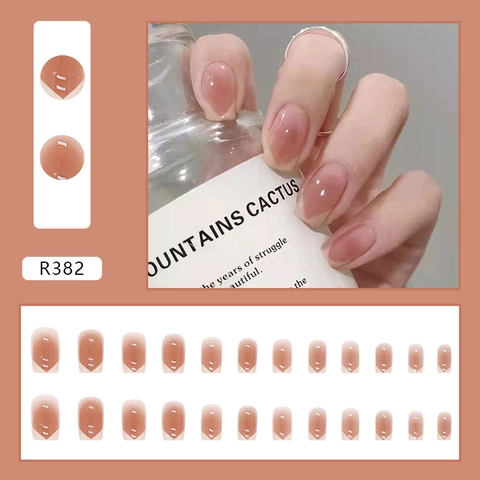 French Gradient Press On Nails Nude Pink Short Square False Nails With White V Tips For Women