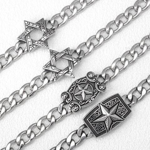 Cuban Link Chain Armband Roestvrij Staal Ster Van David Pentagram Hanger Punk Gothic Hip Hop Sieraden Voor Heren Dames