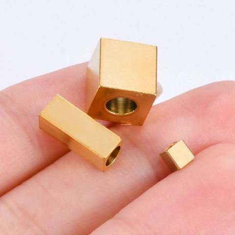Square Cube Spacer Beads Stainless Steel Geometric Perforated For DIY Jewelry Making Bracelet Necklace Accessories