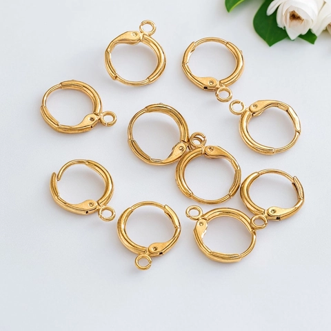 Lever Back Earring Hooks Gold Plated Stainless Steel Round Hoop With Hanging Ring DIY Jewelry Making Findings