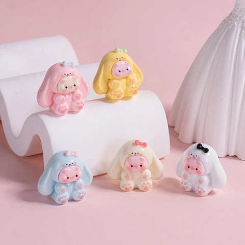 Mini Figurine En Résine Dessin Animé Petit Cochon En Costume De Lapin Pour Porte-clés DIY Micro Paysage Déco De Bureau Accessoire