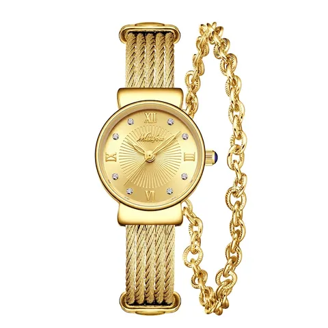Missfox Conjunto de Reloj de Cuarzo y Pulsera de Lujo para Mujer Aleación Acero Inoxidable Strass Correa de Cable Reloj Analógico