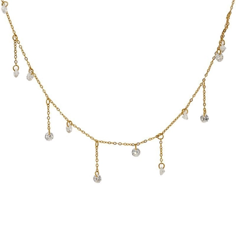 Collier À Gland En Acier Inoxydable Plaqué Or 18K Avec Pendentifs En Zircon Rond Style INS Pour Femmes
