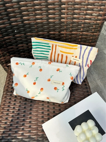 Neceser De Pana Para Mujer Patrón Floral Rayas Abstractas Gran Capacidad Organizador Cosmético Portátil Bolsa Con Cremallera