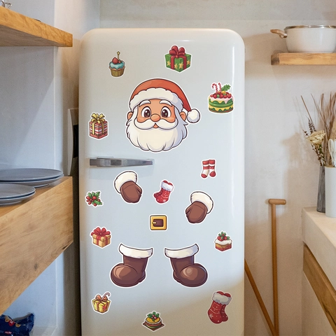 Weihnachts Kühlschrank Aufkleber PVC Weihnachtsmann DIY Cartoon Küche Haus Wand Deko Abnehmbar Festival Ornamente