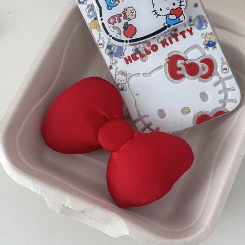 Pinza Para El Pelo Con Lazo Rojo Tela De Satén Acolchada Estilo Japonés Dulce Clip Lateral 3D Para Mujeres Niñas
