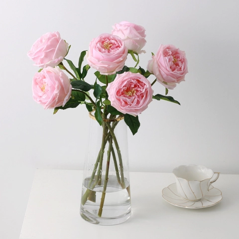 Realistic Austin Rose Artificial Flower Stem Real Touch Moisturizing Satin Cloth For Wedding Home Table Arrangement Prop