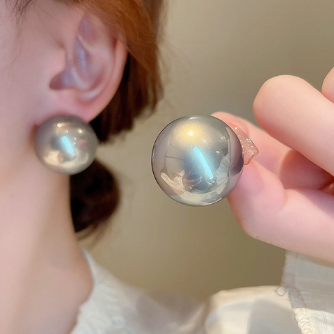 Übergroße Hochglanz Runde Imitationsperlen Ohrstecker Legierung Mit 925 Sterling Silber Ohrsteckern Retro Für Frauen