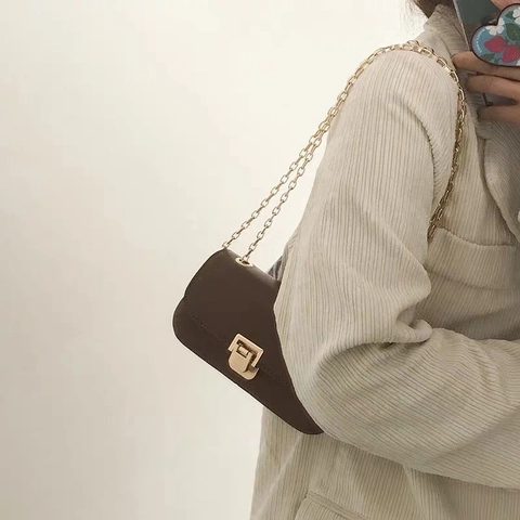 Borsa A Tracolla Da Donna In Pelle PU Retro Con Catena Dorata Borsa Sottoascellare Minimalista Elegante